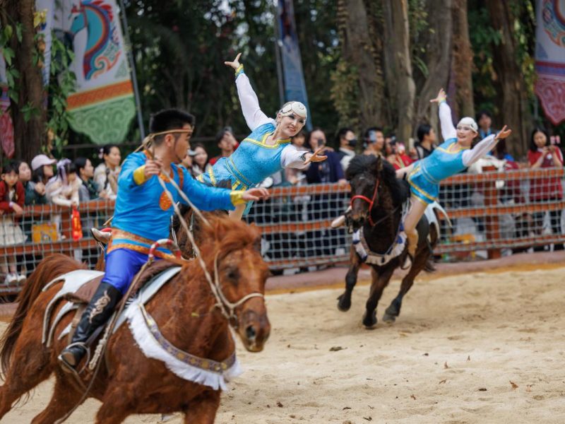Редки породи коне показват своята жизненост и дух в сафари парка в Гуанджоу